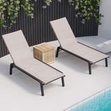 FHVIT Patio Chaise Lounge Set of 2 with 4 Adjustable Backrest, Foldable Aluminum Chaise Lounge Chair Recliner for Outdoor, Poolside, Sun Tanning Beige FHVIT