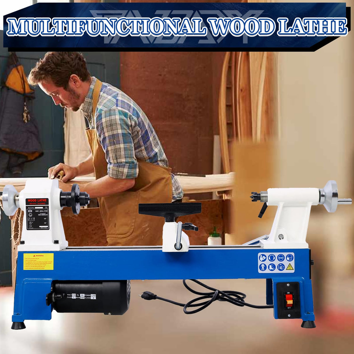 Tandagy 1/2HP Power Wood Lathe 10" x 18" Benchtop Wood Lathe Professional Wood Lathe Machine with 5 Variable Speeds 500 750 1150 1800 3200RPM Mini Wood Turning Lathe Machine for Woodworking Tandagy