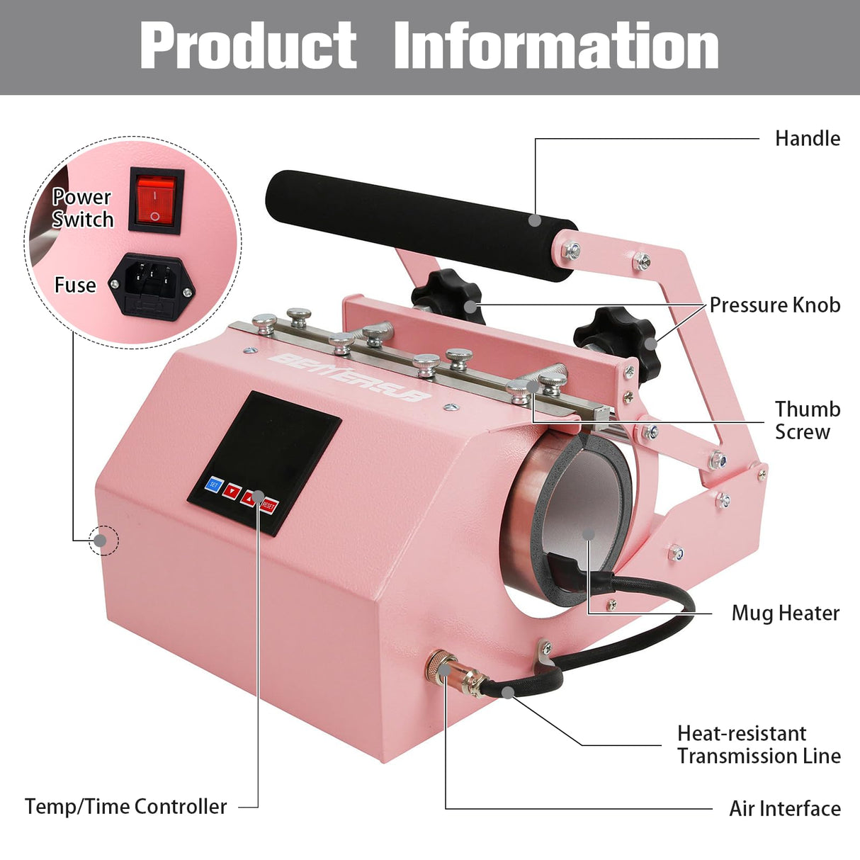 BetterSub Tumbler Mug Heat Press Machine 30 OZ 20 OZ 16 OZ Sublimation Straight Skinny Tumbler Mug Sublimation Print 11 OZ 15 OZ Sublimation Mug Heat Transfer Pink BetterSub