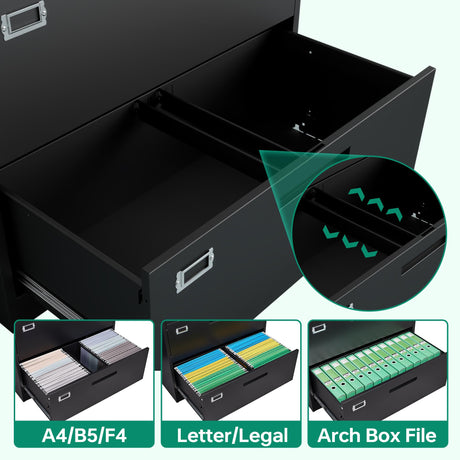 Letaya 5 Drawer File Cabinet with Lock,Metal Lateral Filing Cabinets for Home Office Hanging Files Letter/Legal/F4/A4 Size(Black-Requires Installation) Letaya