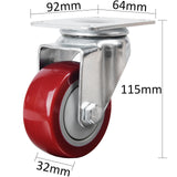 Finnhomy 3 Inch Swivel Casters Wheels Set of 4 Heavy Duty Plate Casters Premium Polyurethane Wheels PU Load Bearing 2,200 Lbs Anti-wear Smooth Casters Red (Free Screws) Finnhomy