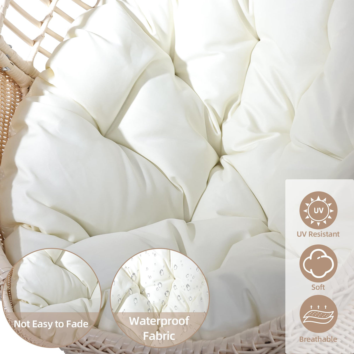 TWT Egg Chair Indoor Outdoor Patio Wicker Hanging Egg Chair Swing Egg Basket Chairs with Stand UV Resistant Cushions 350lbs Capacity for Patio Bedroom Balcony Xmas Gift Beige TWT