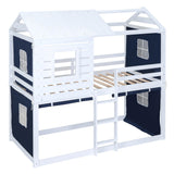 Harper & Bright Designs Twin Over Twin Bunk Bed, Wood Twin Size Bunk House Bed with Tent and Windows, Blue+White Harper & Bright Designs