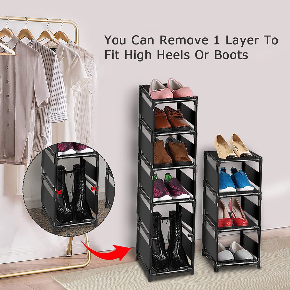 esonstyle 10 Tiers Shoe Rack, Space Saving Shoe Shelf Organizer, Tall Narrow Shoe Rack for Door Entryway, Closet esonstyle