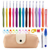38 Pack Crochet Hooks Set, 13 Pcs 2mm(b)-10mm(n) Ergonomic Soft Grip Crochet Handles, Crochet Needle with Storage Case, for Arthritic Hands, Extra Long Knitting Needles Mayboos