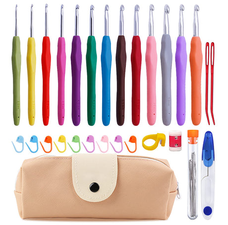 38 Pack Crochet Hooks Set, 13 Pcs 2mm(b)-10mm(n) Ergonomic Soft Grip Crochet Handles, Crochet Needle with Storage Case, for Arthritic Hands, Extra Long Knitting Needles Mayboos