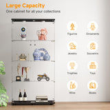 Zevemomo Tempered Glass Display Cabinet with Lights, 4-Tier Curio Cabinet with Glass Doors and Lock, Glass Display Case for Collectibles, for Living Room, Bedroom, Office, Black, Double Door Zevemomo