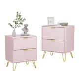 Anbuy Pink Nightstand Set of 2, End Side Table Double, Bedside Table with 2 Drawers, Dual Night Stand Set 2 Gold Legs for Bedroom Living Room Anbuy