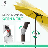 JEAREY 10ft Olefin Patio Umbrellas Outdoor Umbrella with Auto Tilt Crank System,Market Table Umbrella 8 Sturdy Ribs UV Protection Fade-Resistant for Pool Deck Garden Backyard,Yellow JEAREY