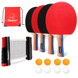 FBSPORT Ping Pong Paddle Set, Table Tennis Set with 4 Rackets and 8 Balls, Retractable Net with Storage Bag - Pingpong Paddle Accessories for Indoor/Outdoor Games FBSPORT