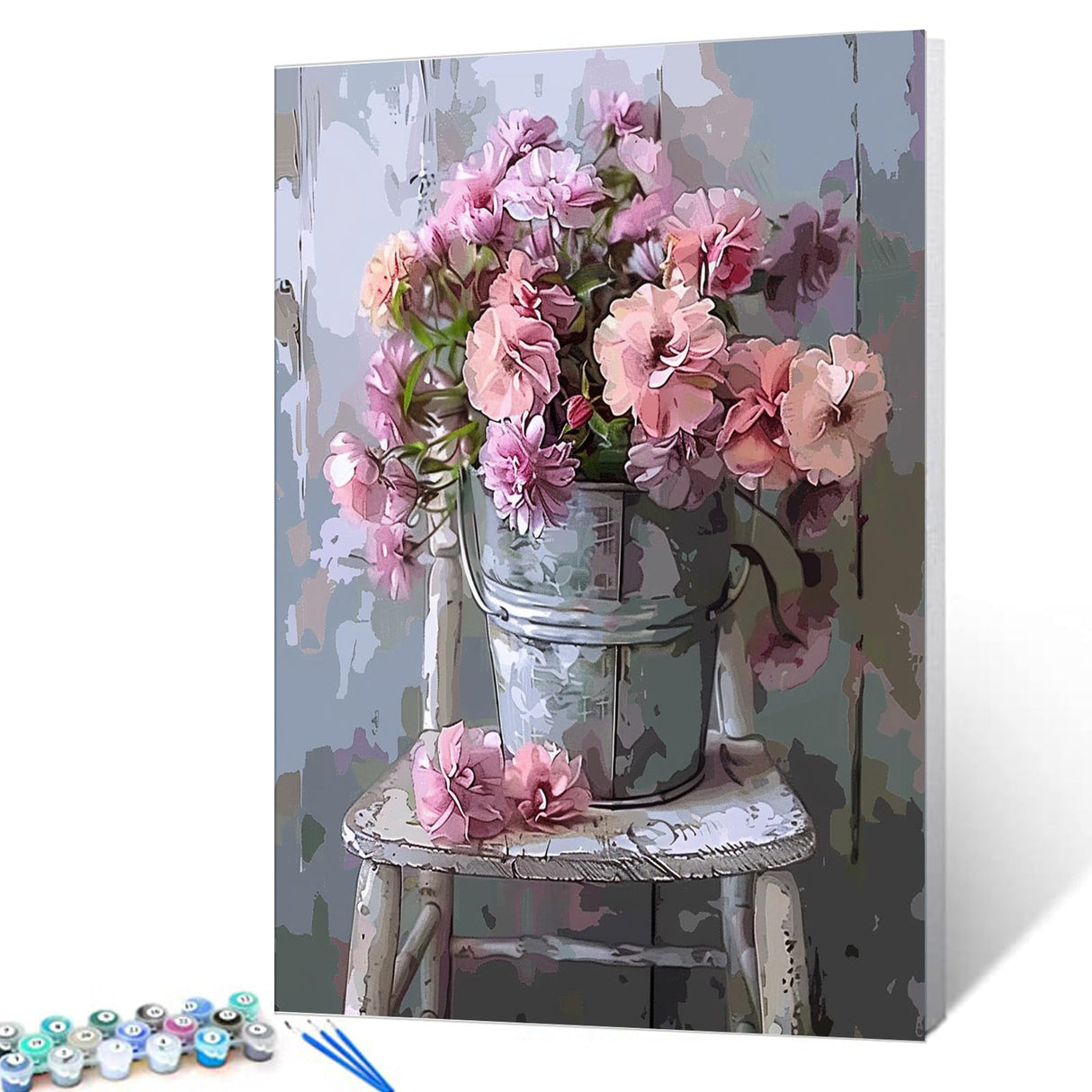 DIY Paint by Numbers Pink Flowers - Vintage Style Adults' Painting Kit on Canvas Tucocoo