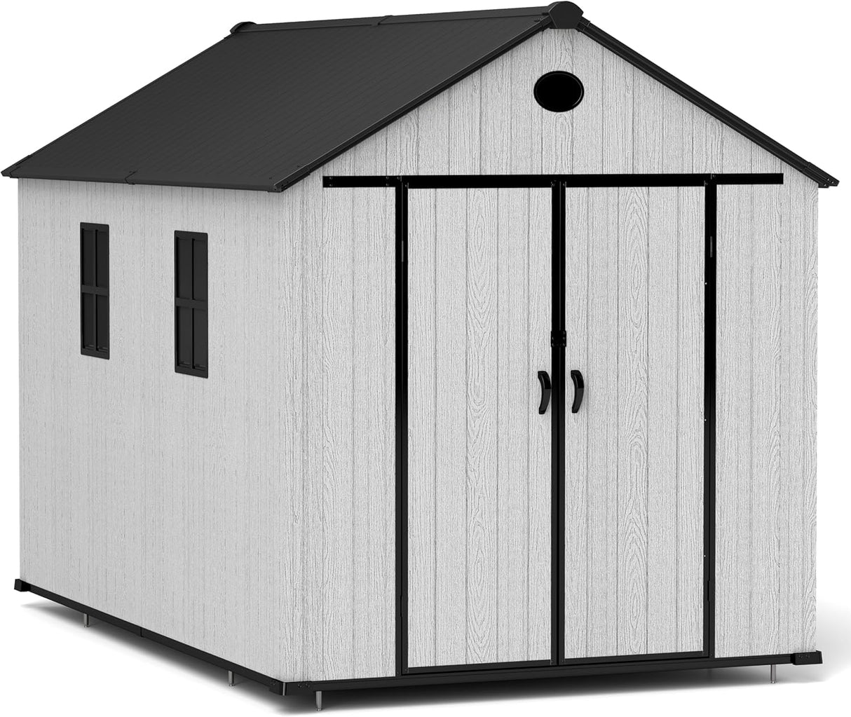 ZYJOYY 7.3 x 12 FT Shed Resin Outdoor Storage with Floor, 566 cuft Plastic Shed with Window and Lockable Door for Garden, Backyard, with Wood Texture, Grey ZYJOYY