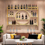 OMKUOSYA Wine Rack Wall Mounted with LED Light, 3-Tier Metal Floating Bar Shelves Wine Glass Holder, Liquor Bottle Storage Display Shelf for Home Bar, Dining Room & Kitchen (Gold, 39.4in/100cm) OMKUOSYA