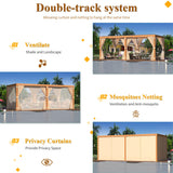 YOLENY 10 x 20 FT Louvered Pergola, Wood Grain Pergola with Adjustable Aluminum Waterproof Roof, Sun Shade Shelter with Netting and Curtains for YOLENY