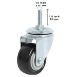 Finnhomy Stem Caster Wheels 2 Inch Heavy Duty Threaded Swivel Casters 1/4" - 20 x 1 Set of 4 for Wire Shelve Wheels P Anti-wear Smooth Casters, Black Finnhomy