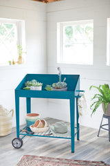 Gardener's Supply Company Demeter Metal Potting Bench with Wheels | Heavy Duty Outdoor Garden Work Table Workbench Workstation with Side Metal Sidewalls | Best for Seed Starter Planting & Transplants Gardener's Supply Company