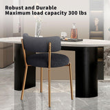 HAIZAO Modern Dining Chairs Set of 4, Round Upholstered Boucle Sherpa Dining Chairs, Curved Backrest Kitchen Dining Room Chairs, Mid-Century Black Dining Chair with Golden Metal Legs HAIZAO