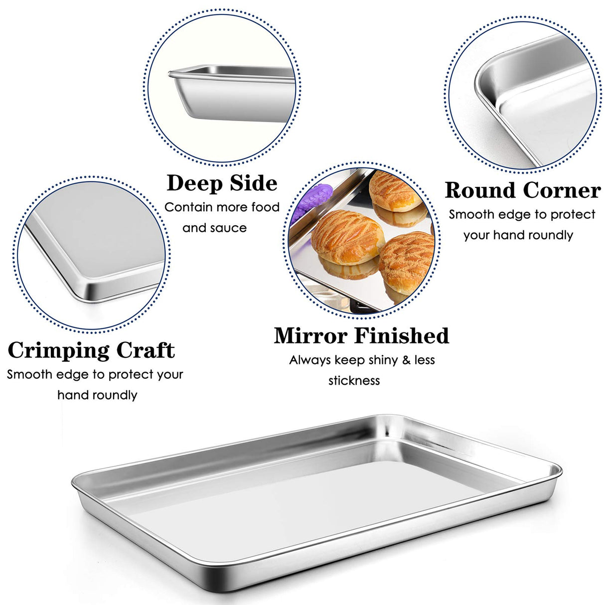 Large Baking Sheet, P&P CHEF Stainless Steel Cookie Sheet Baking Pan Tray, Rectangle 16''x12''x1'', Healthy & Non Toxic, Mirror Finish & Dishwasher Safe P&P CHEF