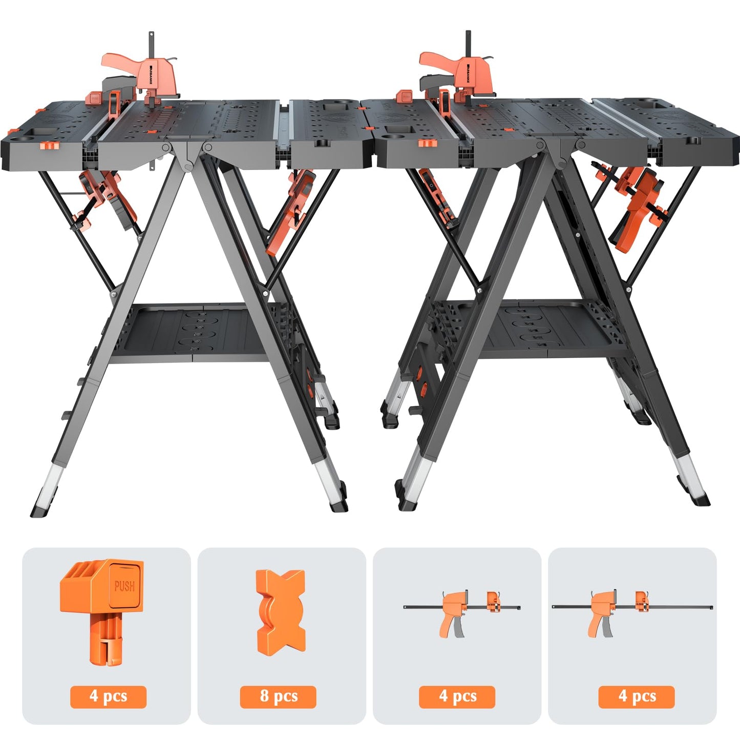 LARBANKE Combined Portable Folding Work Table,2-in-1 Sawhorse & Workbench,Waterproof Workbench with Extra Load Capacity with 8 Woodworking Clamps,8 Connecting Blocks,4 Limit Blocks - WoodArtSupply