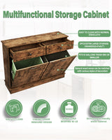 TC-HOMENY Tilt Out Trash Cabinet with Drawer, Free Standing Trash Can Cabinets, Manual and Auto Mode Shutdown Cabinet Door, Recycling Can Cabinet Home, Kitchen, Living Room TC-HOMENY