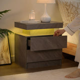 Bingoday LED Night Stand Set of 2 Bedside Tables with 2 Drawers Modern LED End Side Tables Bedroom Nightstands Bingoday