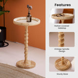 HuiDao Drink Table，Rattan Round Small Side Table for Small Spaces, Boho Circle End Table Coffee Table with Solid Wood Leg for Living Room, Pedestal Table for Bedroom, Corners HuiDao