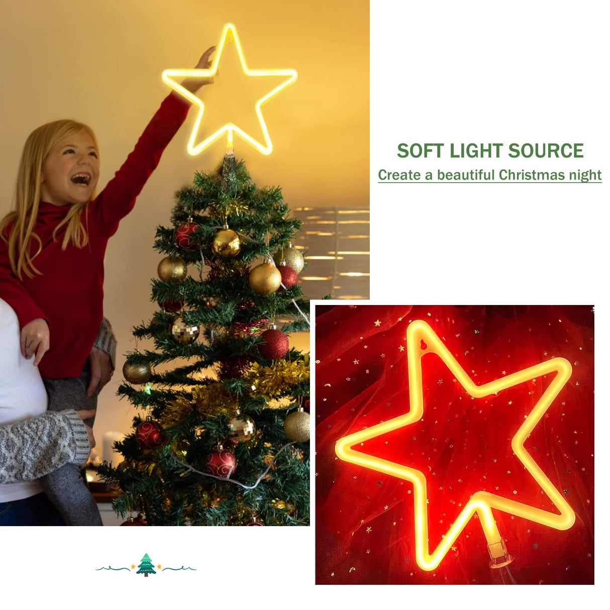 KOUPA 14.5-Inch Christmas Tree Topper Large 5 Point Star Treetop with LED Warm White Lights for Xmas Ornaments and Holiday Seasonal Tree Decorations KOUPA