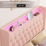 HIFIT Upholstered Full Size LED Bed Frame with Charging Station & 4 Storage Drawers, Velvet Crystal Button-Tufted Wingback Headboard, Princess Platform Bed Frames for Girls, No Box Spring Needed, Pink HIFIT