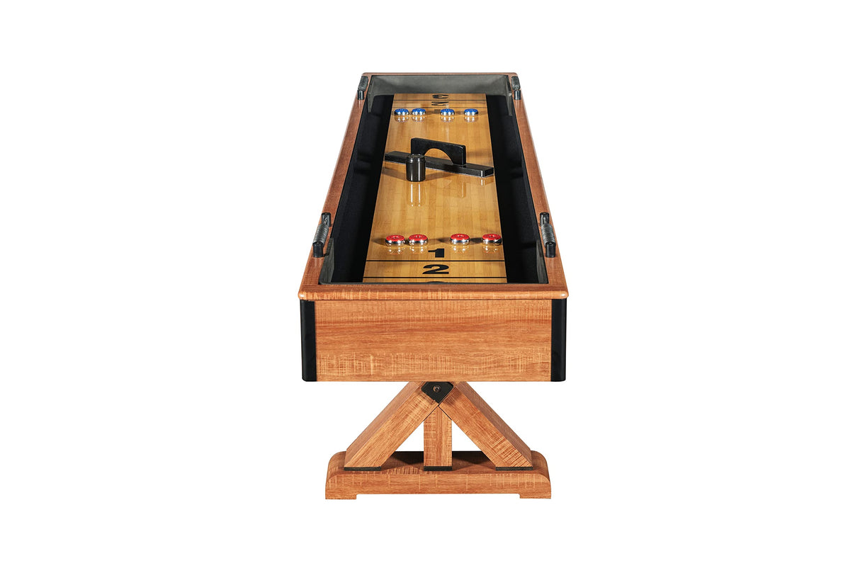 Hathaway Daulton 9-ft Shuffleboard Table for Family Game Rooms with Padded Sidewalls, Legs Levelers, 8 Pucks, Table Brush and Wax, White Oak Finish Hathaway