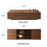 Pajiasen Mid-Century Modern Farmhouse 47.2-81.8" Expandable Coffee Table，Adjustable Center Table with Large Storage for Living Room, Walnut Pajiasen