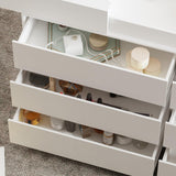 TAMUNE Armoire Bedroom Island Wardrobe Closet Island with 12 Drawers & Sliding Glass Tabletop, Island Dresser with Expandable Design, Closet Island for Bedroom Cloakroom White 63”W x 31.5”W x 35.8”H TAMUNE