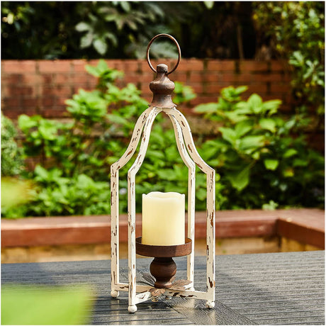 Glitzhome Farmhouse White Metal Lanterns Decorative Hanging Candle Lanterns (White Small) Glitzhome
