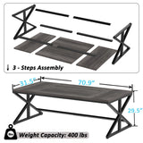 IBF Long Grey Computer Desk, Modern Large Wood Metal Office Desk, Industrial Pc Study Gaming Writing Table for 2 Person, Executive Workstation for Home Bedroom Living Room, Dark Gray, 70 Inch IBF