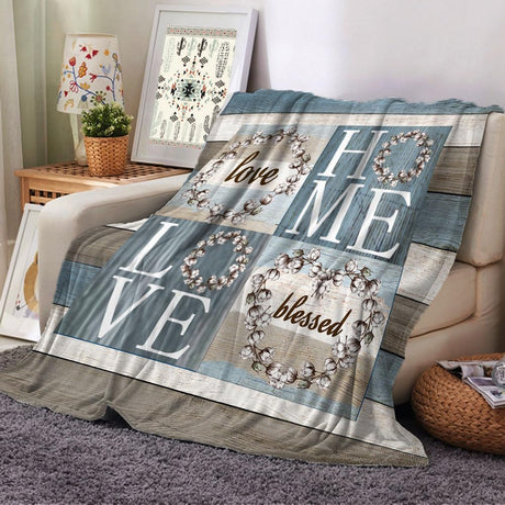 Rustic Floral Flower Sweet Love Home Fabric Throw Blanket, Farmhouse Country Vintage Wood Plank Cotton Soft Warm Fleece Blanket for Living Room Couch Bed Chair or Dorm, 50"x60" iTapnoom