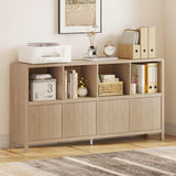 FATORRI 8 Cube Bookshelf with 4 Doors, Modern Mid Century Wood Book Shelf with Storage, Low Horizontal Cubby Bookcase for Home Office (Light Walnut) FATORRI