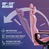 Pink Gaming Chair High-Back Office Chair Ergonomic Video Game Chairs Height Adjustable Reclining Computer Chair with Lumbar Support Armrest Headrest Swivel Chair Game Chair for Adult Teen - Pink BSTOPHKL