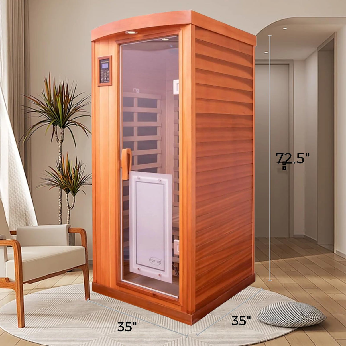 KUNSANA Red Cedar Personal Indoor Infrared Sauna Room, Low EMF Far-Infrared Sauna, Dual LCD Control Panel Inside and Outside,Bluetooth Speaker, Tempered Glass Door with Far Infrared Heating Panel KUNSANA