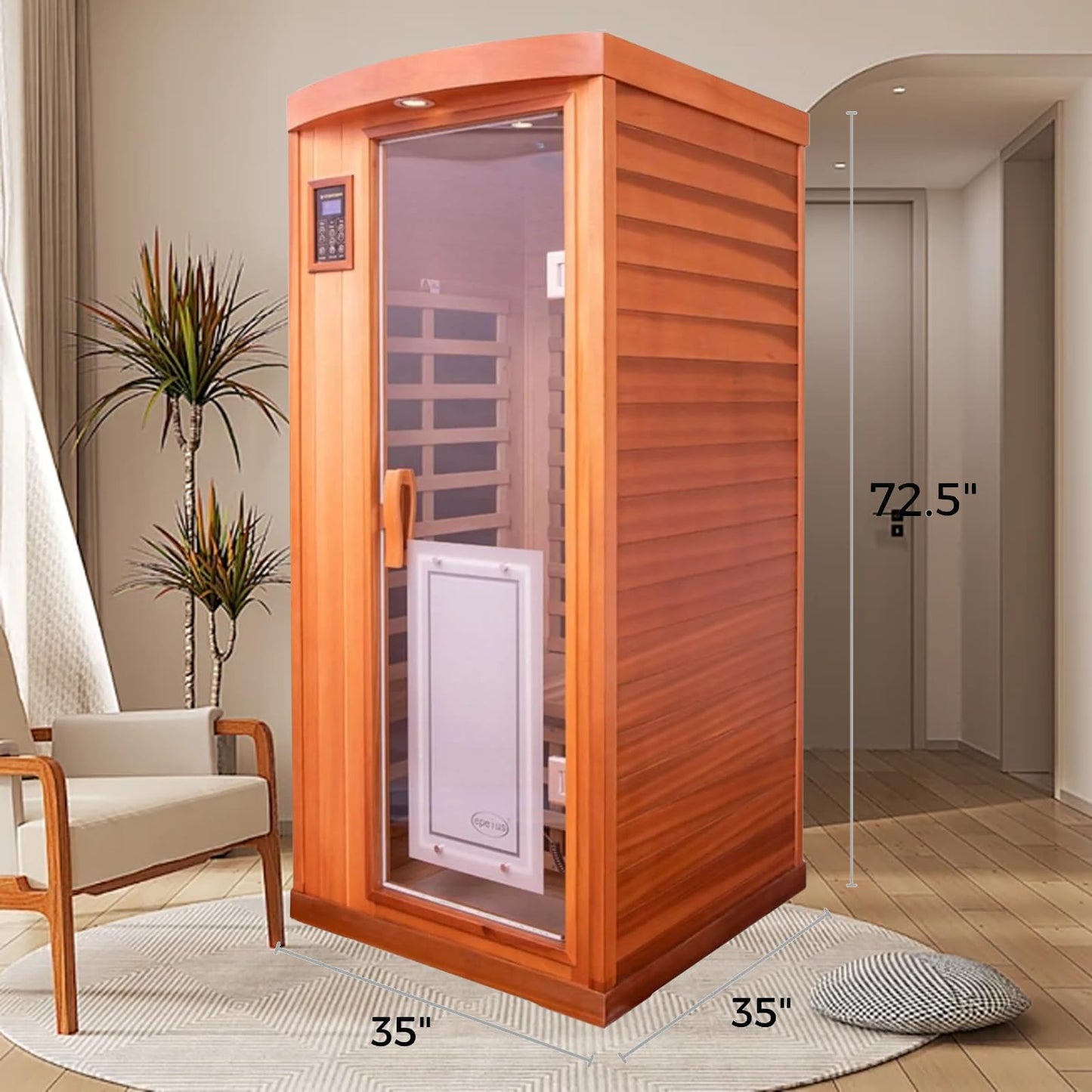 KUNSANA Red Cedar Personal Indoor Infrared Sauna Room, Low EMF Far-Infrared Sauna, Dual LCD Control Panel Inside and Outside,Bluetooth Speaker, Tempered Glass Door with Far Infrared Heating Panel