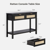 SICOTAS Black Console Table with Rattan Drawers - Boho Rattan Entryway Table with Storage, Wood Small Console Tables for Entryway, Entry Table for Hallway, Sofa Table SICOTAS