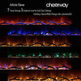 Cheerway 72 Inch Electric Fireplace, Recessed Fireplace Insert and Wall Mount Fireplace Heater with Remote & Touch Control, Adjustable Flame Color & Brightness, Log Set & Crystals, Child Lock & Timer Cheerway