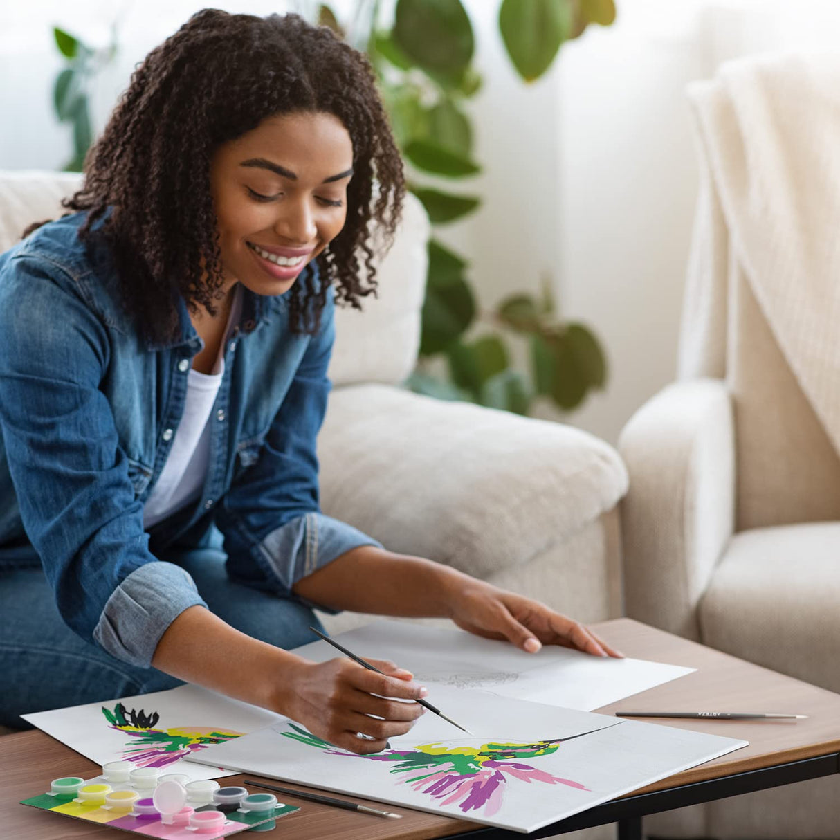 ARTEZA Paint by Numbers for Adults, 12x16 Inches, 21-Piece Hummingbird Painting Kit, Includes Canvas Panel, 12 Acrylic Paint Pots & 5 Paintbrushes for Home & Office Decor ARTEZA