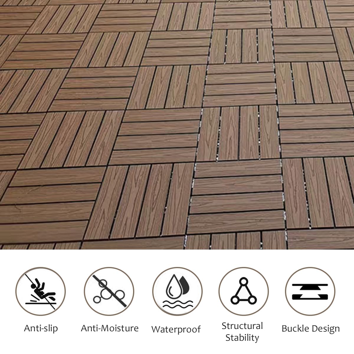 20 sq. ft Interlocking Deck Tiles 20pcs Wood Plastic 12"x12" Interlocking Patio Deck Tiles,Waterproof, Anti-Slip, Weather-Resistant, Ideal for Indoor and Outdoor Use (Light Coffee)