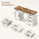 Decofy Farmhouse Executive Desk with Drawers, 55" Home Office Desks with Fast Charging Station, Lockable File Cabinet, Wood Writing Computer Desk for Work, Study, White Decofy