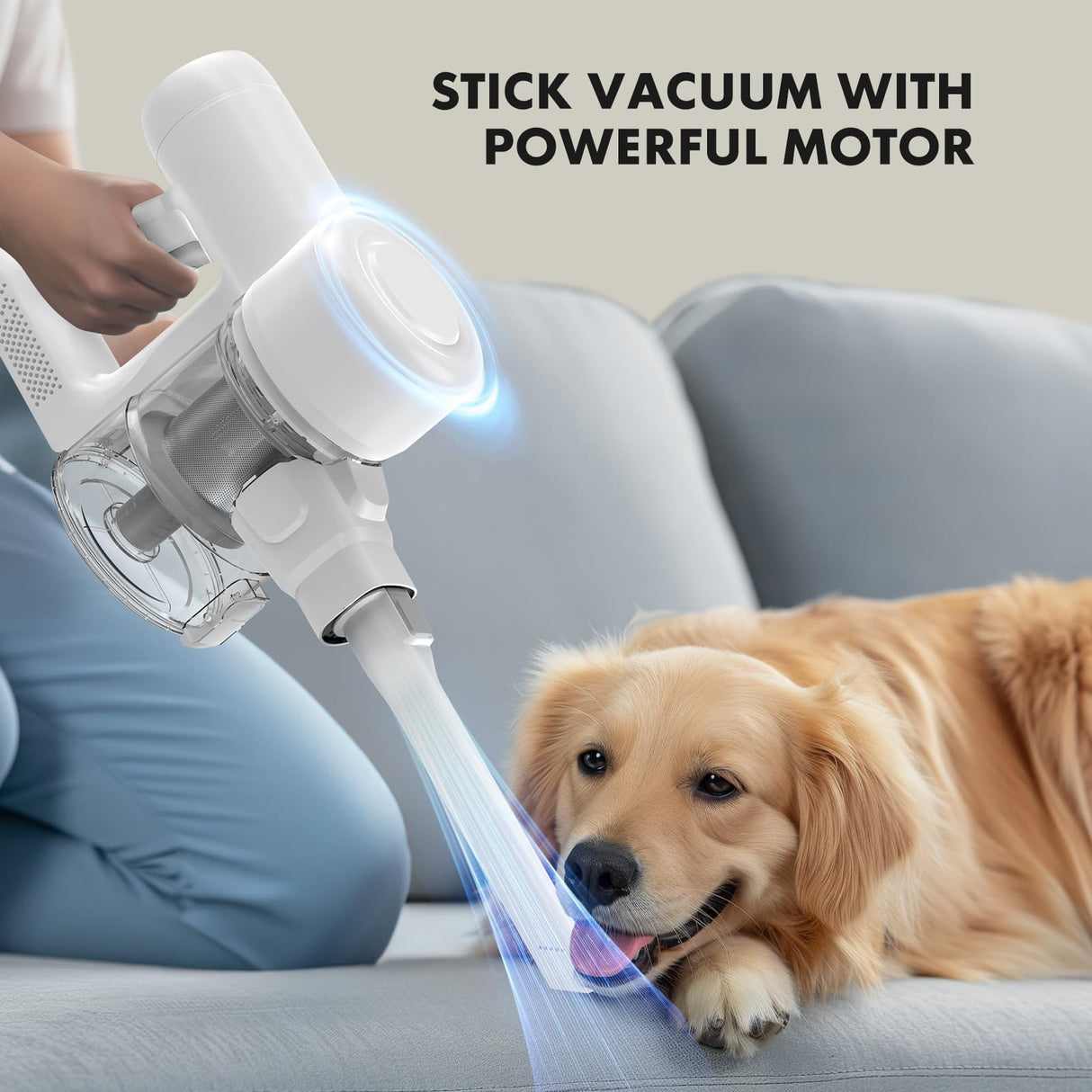 Sweetcrispy Stick Cordless Vacuum Cleaner Electric Rechargeable Vac Handheld with LED, Up to 45 Minutes, Powerful Suction, Versatile for Carpet, Hard Floor, Pet Hair, White&Grey Sweetcrispy