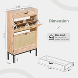 Yechen Shoe Rack Storage Organizer with 2 Natural Rectangular Rattan Doors, Entryway Wooden Shoe Cabinet for Sneakers, Leather Shoes, High Heels, Slippers (1 Piece, Oak) Yechen