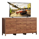 Ieejdn Fluted Dresser for Bedroom with 9 Drawers, 63" Modern Chest of Drawers, Dresser TV Stand, Wood Drawer Organizer for Living Room, Hallway, Chestnut