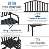 Yaheetech Outdoor Garden Bench w/Pullout Middle Table, Metal Patio Bench, Front Porch for Backyard, Weather-Resistant Frame, Patio Seating for 2-3 Person, Black Yaheetech