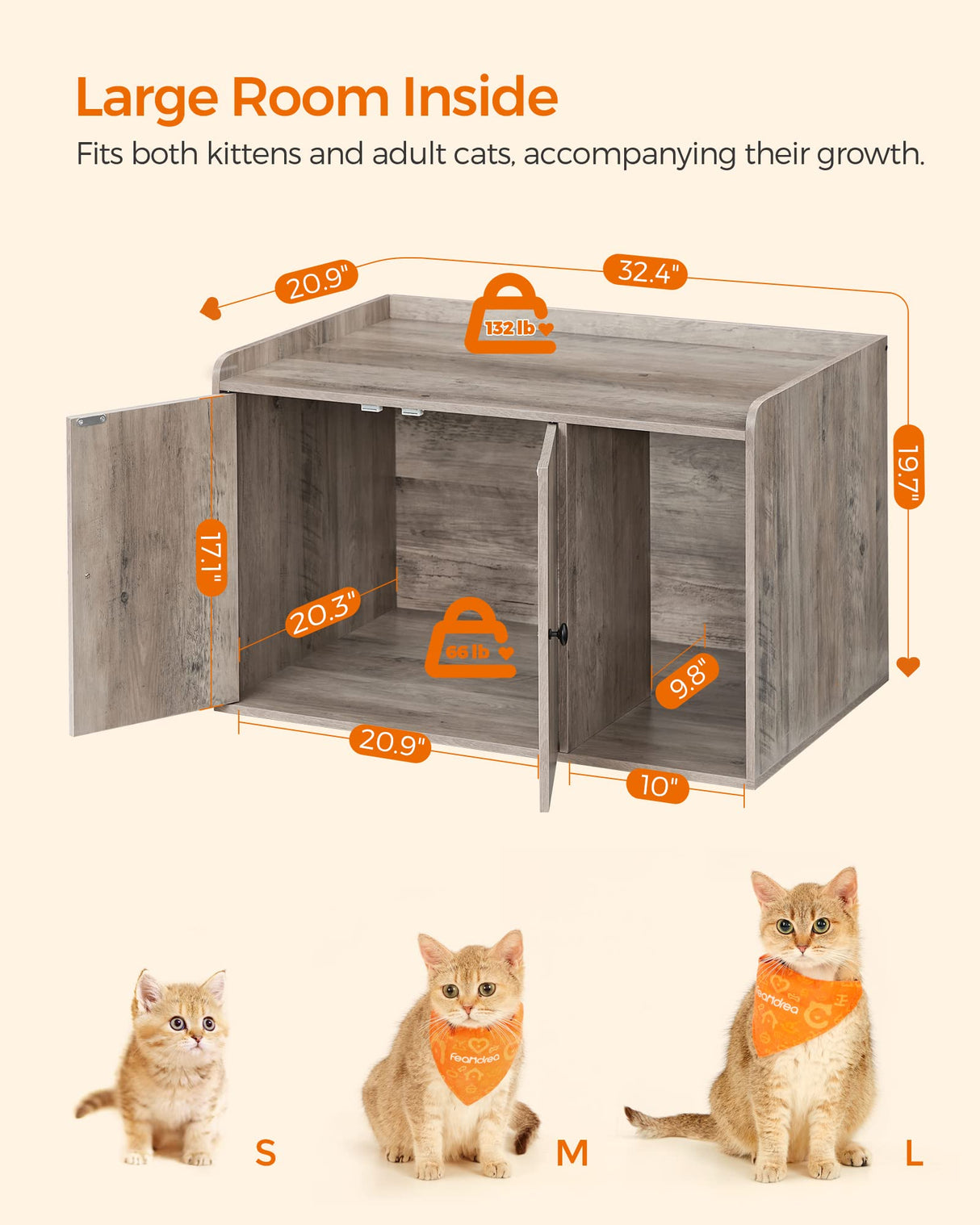 Feandrea Litter Box Enclosure, Cat Litter Box Furniture Hidden, with Front Entry, Modern Cat House for Indoor Cat, Kitty, Side End Table, 32.4 x 20.9 x 19.7 Inches, Greige UPCL001G01 Feandrea