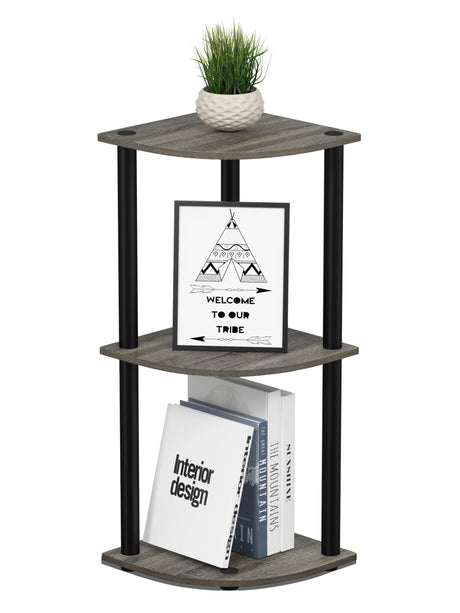 Furinno Turn-N-Tube 3-Tier Corner Display Rack Multipurpose Shelving Unit, French Oak Grey/Black, Model:12077GYW/BK Furinno
