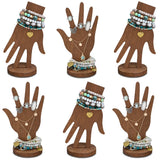 MOOCA 6 Pcs Set Real Wooden Hand Form Jewelry Display, 2-Way Design for Wall Hanging or Standalone Mannequin Finger Hand Display, Premium Real Wood Sturdy Base, Brown Color MOOCA